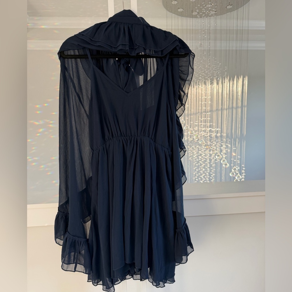 Commense Navy Ruffled Cape Two Piece Dress - Picture 6 of 8